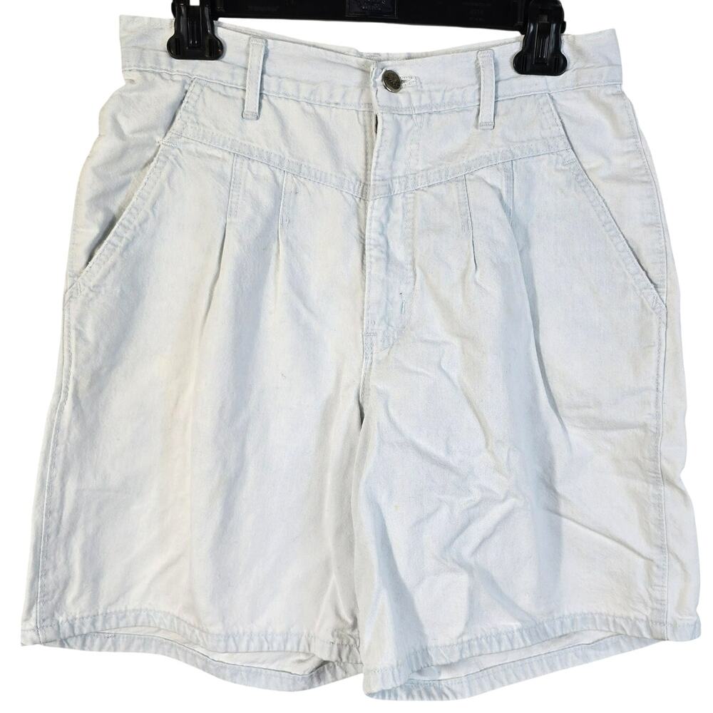 Vintage Chic Jean Shorts Women's 8 Light Wash Pleats Beach Festival USA 70s 80s